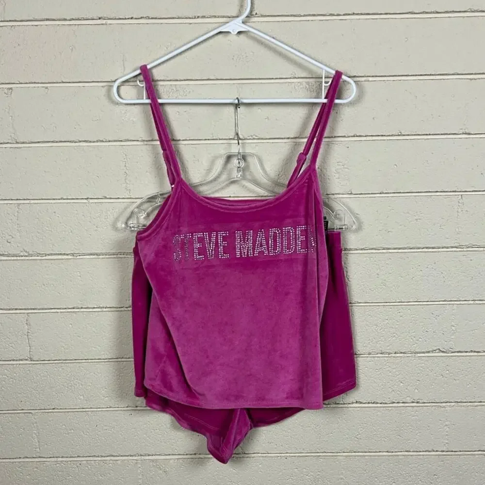 Steve Madden Pink Rhinestone Logo velour pajama size L/XL